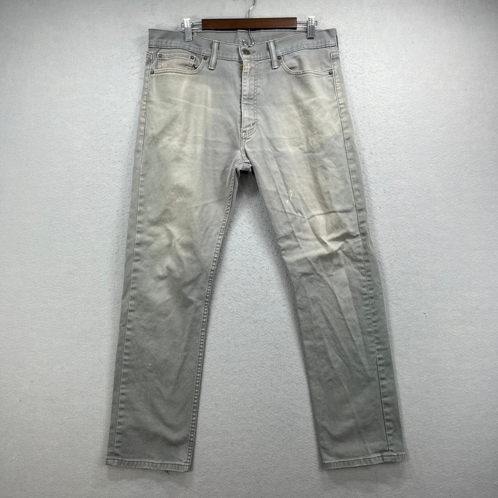Levis Pants Mens 36x32* Grey Denim 513 Slim Straight Distressed Work Utility